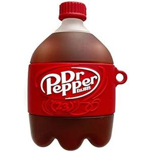 Ultra Thick Soft Silicone Case for Apple AirPods 1 2 1st 2nd Generation with Keychain Hook Pepper Soda Bottle Red Color 3D Cartoon Cute Lovely Fun Funny Unique Creative Cool Kids Girls Women Teens