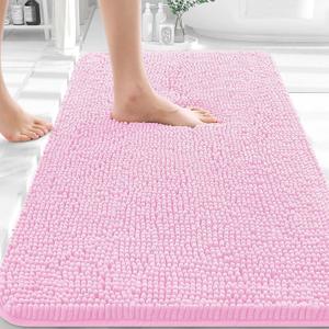 OLANLY Bathroom Rugs 30x20, Extra Soft Absorbent Chenille Bath Rugs, Rubber Backing Quick Dry, Machine Washable Bath Mats for Bathroom Floor, Tub and Shower, Home Decor Accessories, Pink