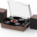 Retrolife® Record Player with 2 External Speakers, Vinyl Turntable, Walnut | 2-Speed Belt-Drive Turntable for 33/45/78 RPM Vinyl, Bluetooth Wireless Playback, Auto Stop, RCA Out