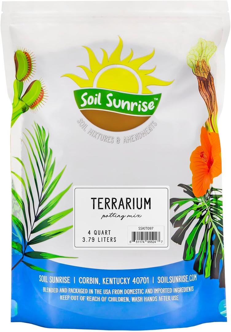 Soil Sunrise Terrarium Potting Soil Mix (4 Quarts) w/Blended Filtering Charcoal Custom Made for Terrariums