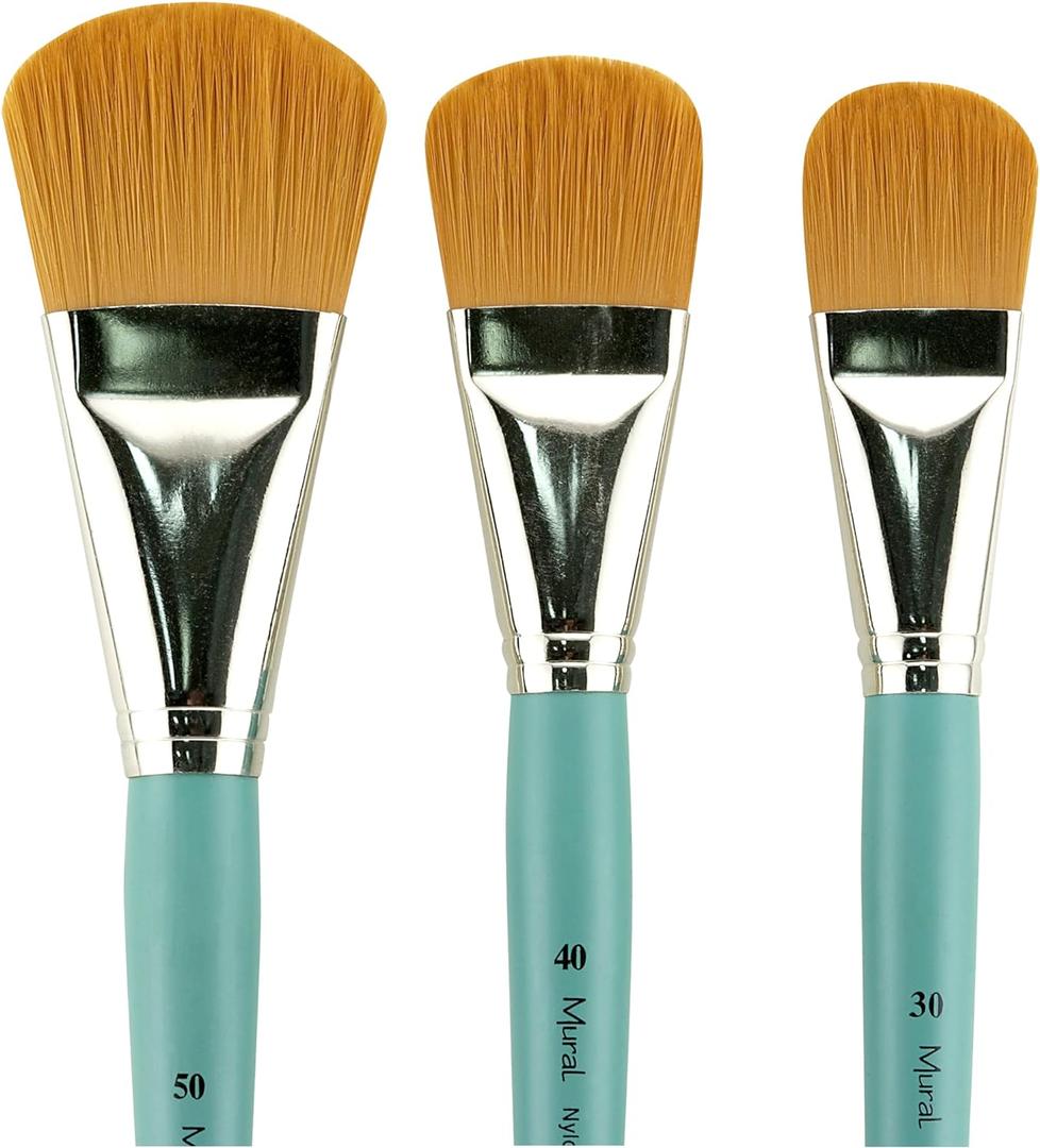 Creative Mark Mural Large Artist Brushes - Golden Taklon Paint Brushes for Acrylic Painting and Watercolor - Filbert #30, 40, 50