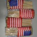 Shimeyao 200 Pack Small American Flags on Stick, 250th Anniversary Mini Handheld Flags Stick with Solid Wooden Pole Safety Spear Tip for 4th of July Patriotic Independence Veterans Day