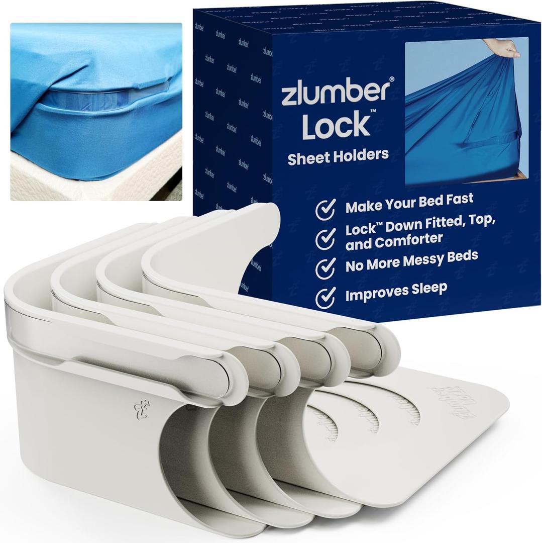 The Original USA Patented Zlumber Lock Secure Sheet Holder with Heavy-Duty Mattress Straps No More Loose Bedding, Universal Fit, Easy One-Time Installation