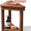 Shower Foot Rest 15 in, Acacia Shower Stool for Shaving Legs,Corner Bath Shower Bench with Starage Shelf for Inside Small Shower Spaces