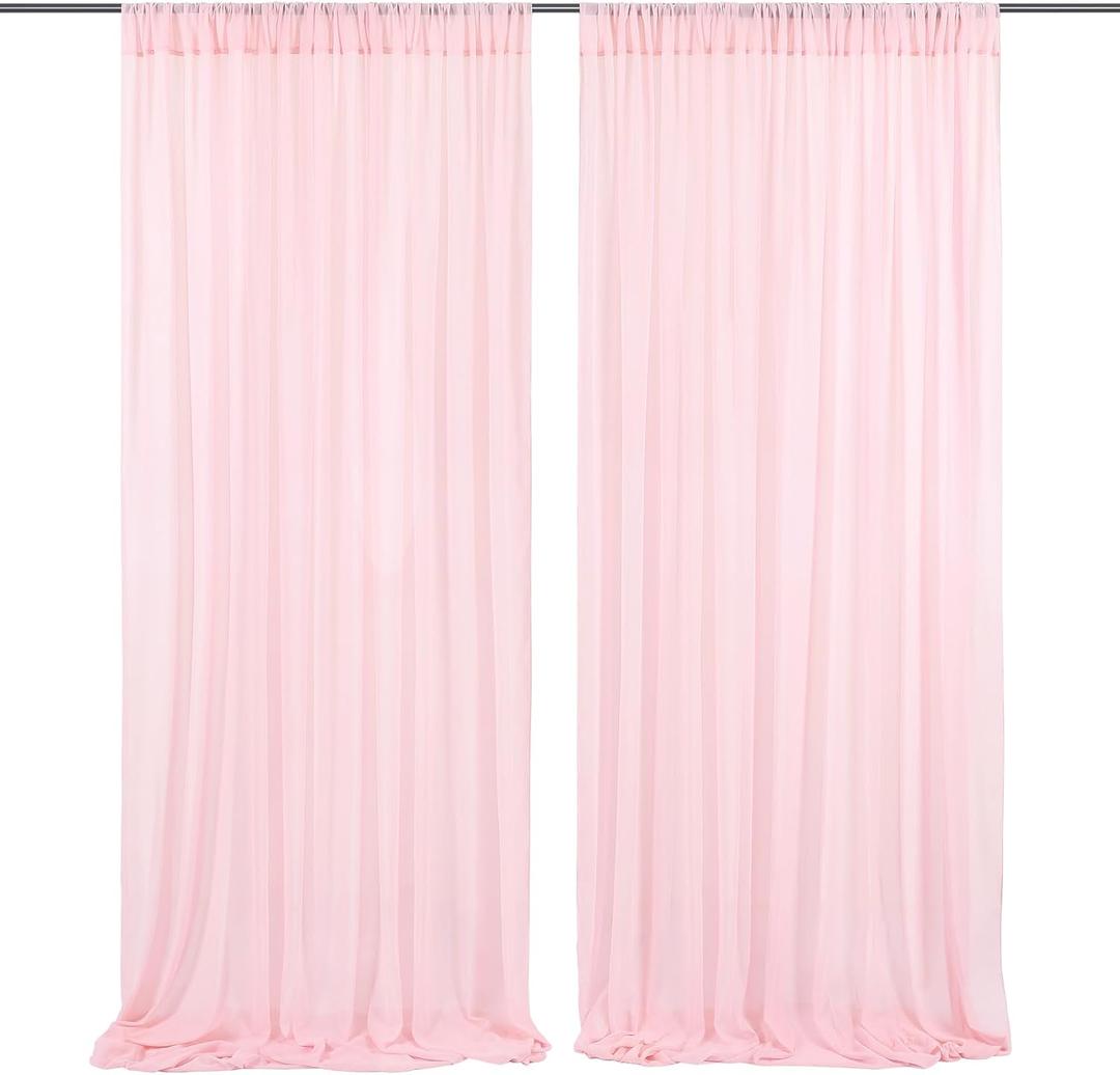 Chiffon Backdrop Curtain Pink Sheer Curtain Backdrop 5ft x 10ft 2 Pieces Wedding Party