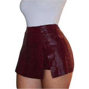 Floerns Women's Y2k Leather Skorts High Waisted Asymmetrical Hem Club Mini Skirt Shorts (Large, Burgundy)
