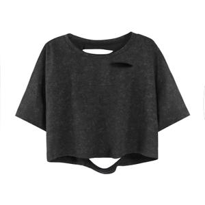 SOFIA'S CHOICE Women Oversized Short Sleeve Crop Top Ripped Distressed Tee Shirts Vintage Boxy Acid Wash Tshirt (M)