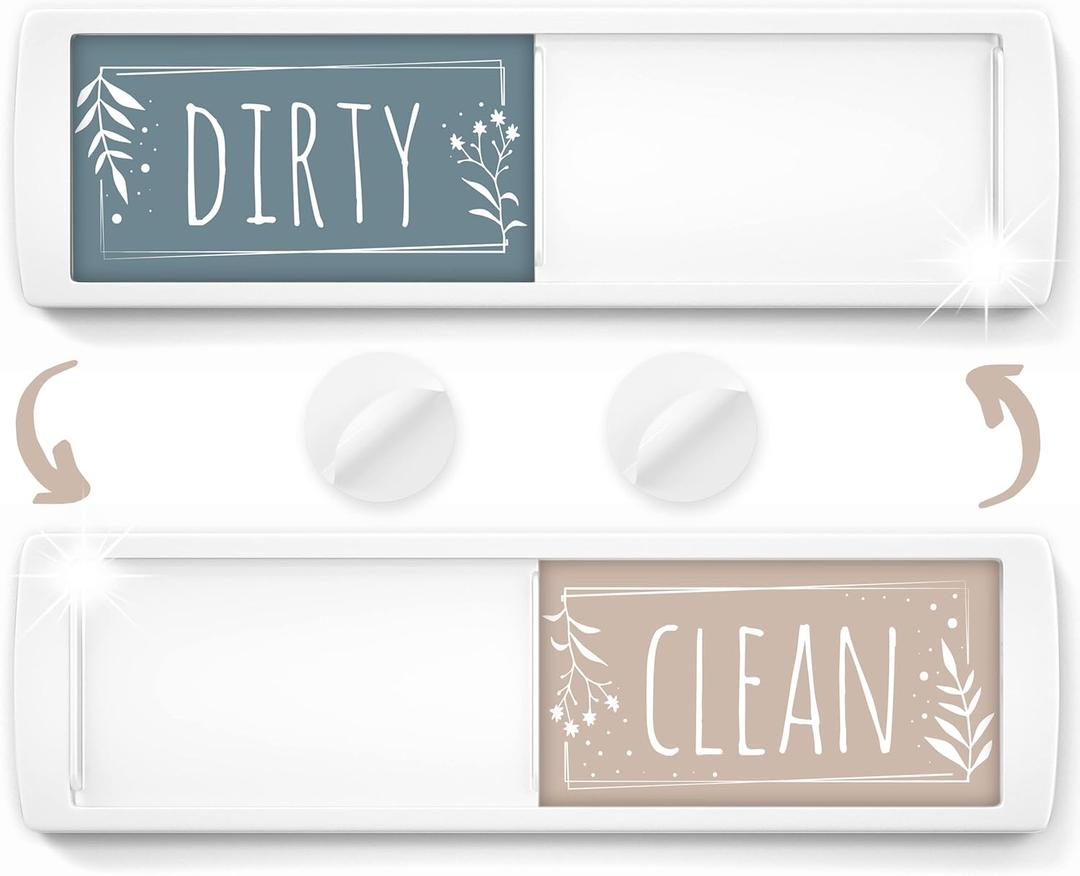 ASSURED SIGNS Stylish Clean Dirty Magnet for Dishwasher 7 x 2 Inch - Dishwasher Magnet Clean Dirty Sign for Kitchen with Sliding Indicator - Promotes Family Routines and Organization (Brown / Green With White Frame)