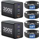 2 Pack 200W USB C Charger Block, Foldable 4-Port GaN5 Super Fast Charger USB C, Dual 65W Type C Charging Block, Laptop Fast Charging Adapter for MacBook Pro/Air, iPad, iPhone, Samsung Galaxy Black