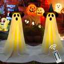 Halloween Decorations Outdoor & Indoor Decor - 2 Pack 59-inch Remote Control Spooky Ghost String Lights with Witch Hats, Halloween Lights for Porch, Yards, Patio, Garden Lawn, Party