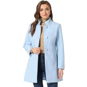 Allegra K Women's Winter Overcoat Mid-Long Stand Collar Single Breasted Coat Outerwear (Large, Light Blue )