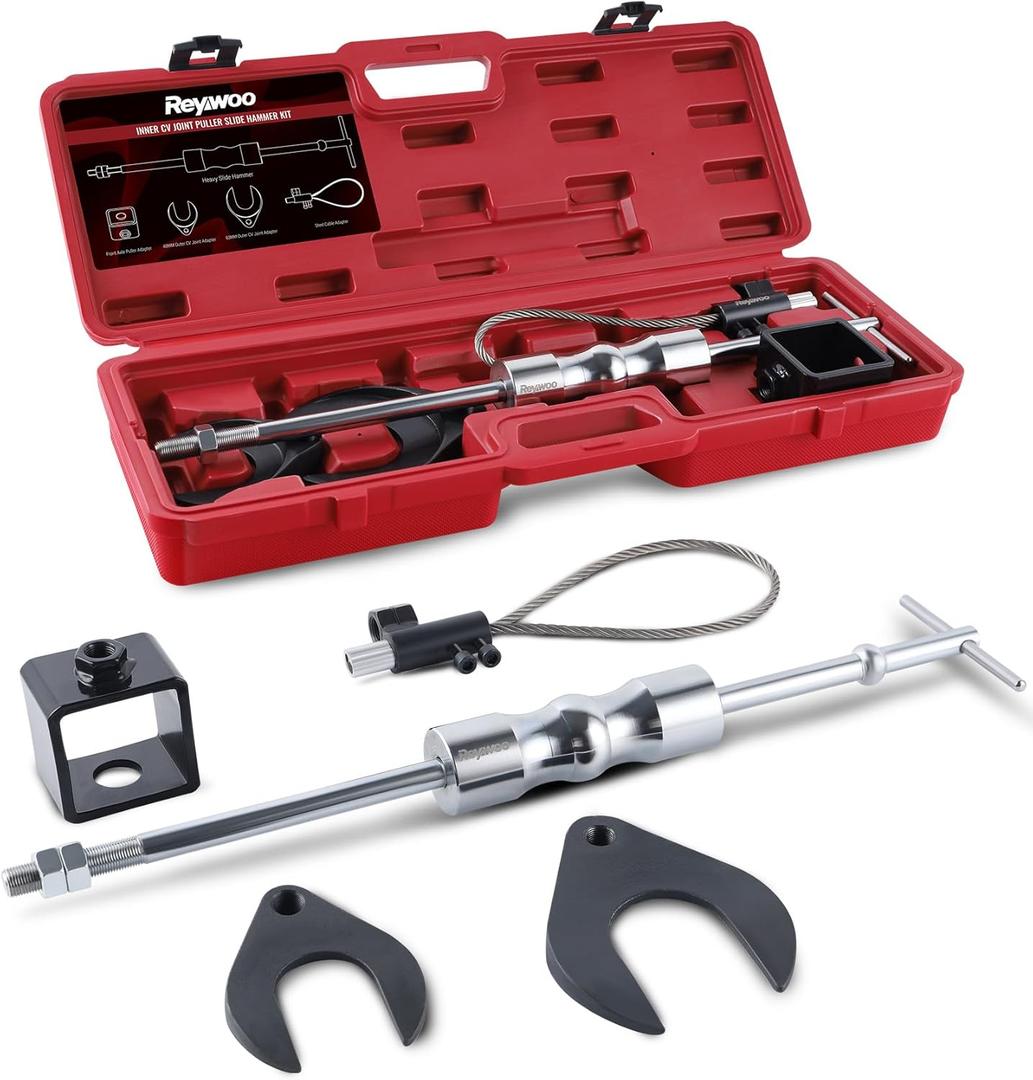 Reywoo Inner CV Axle Puller Set, CV Axle Removal Tool with Heavy Duty Slide Hammer, CV Joint Fork Outer CV Joint Adapter and Steel Cable Adapter, Front Wheel Drive Axle Half Shaft Removal Tool Kit