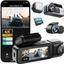 BOTSLAB 3 Channel Dash Cam 4K with 128GB Card, 3.18" Touch Screen, Voice Control, 4K Dash Cam Front and Rear Inside Loop Recording, 5.8GHz WiFi, GPS, Night Vision, WDR, Parking Mode (Dark Gray)