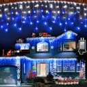 612 LED String lights Indoor Outdoor, 60ft Christmas Window Lights with 136 Drops 12 Modes, Dimmable Curtain Lights, Fairy Lights for Bedroom Holiday Wedding Party Home Decorations, Blue & White