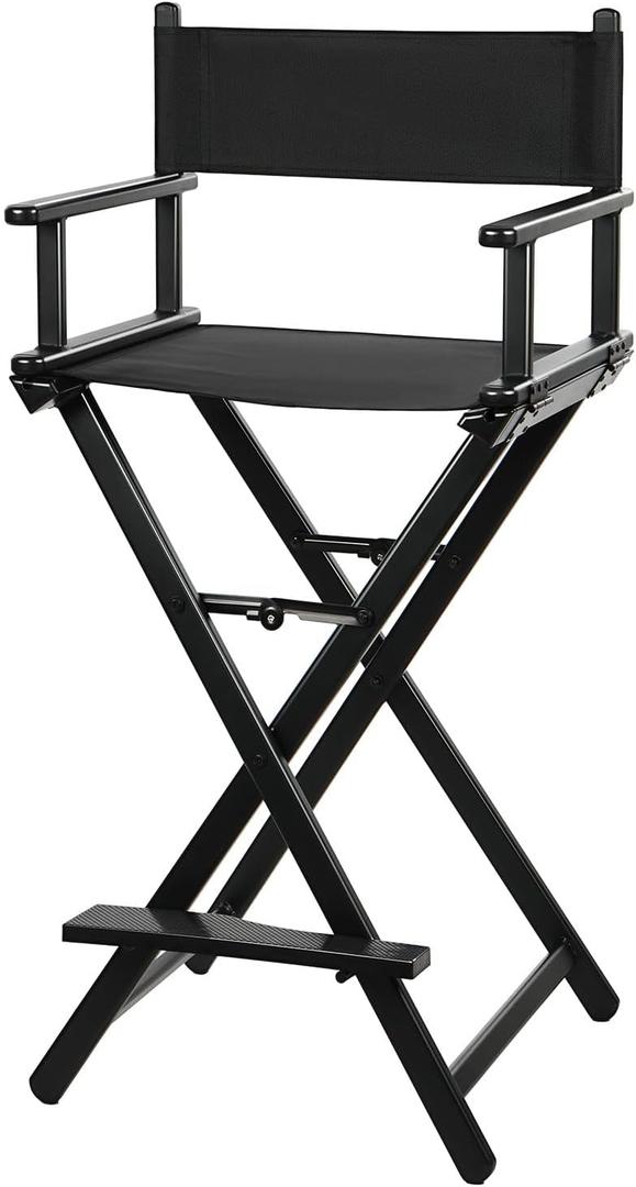 30'' Aluminum Tall Directors Chair, Portable Makeup Chair for Makeup Artist, Makeup Chair Teachers Chair Only 10.15LB, Black