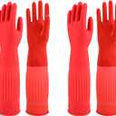 North Tower Rubber Gloves Kitchen Cleaning For Washing Dishing Kithchen, warmming Heat Resistant Dishwashing Gloves,18",2 Pairs Medium