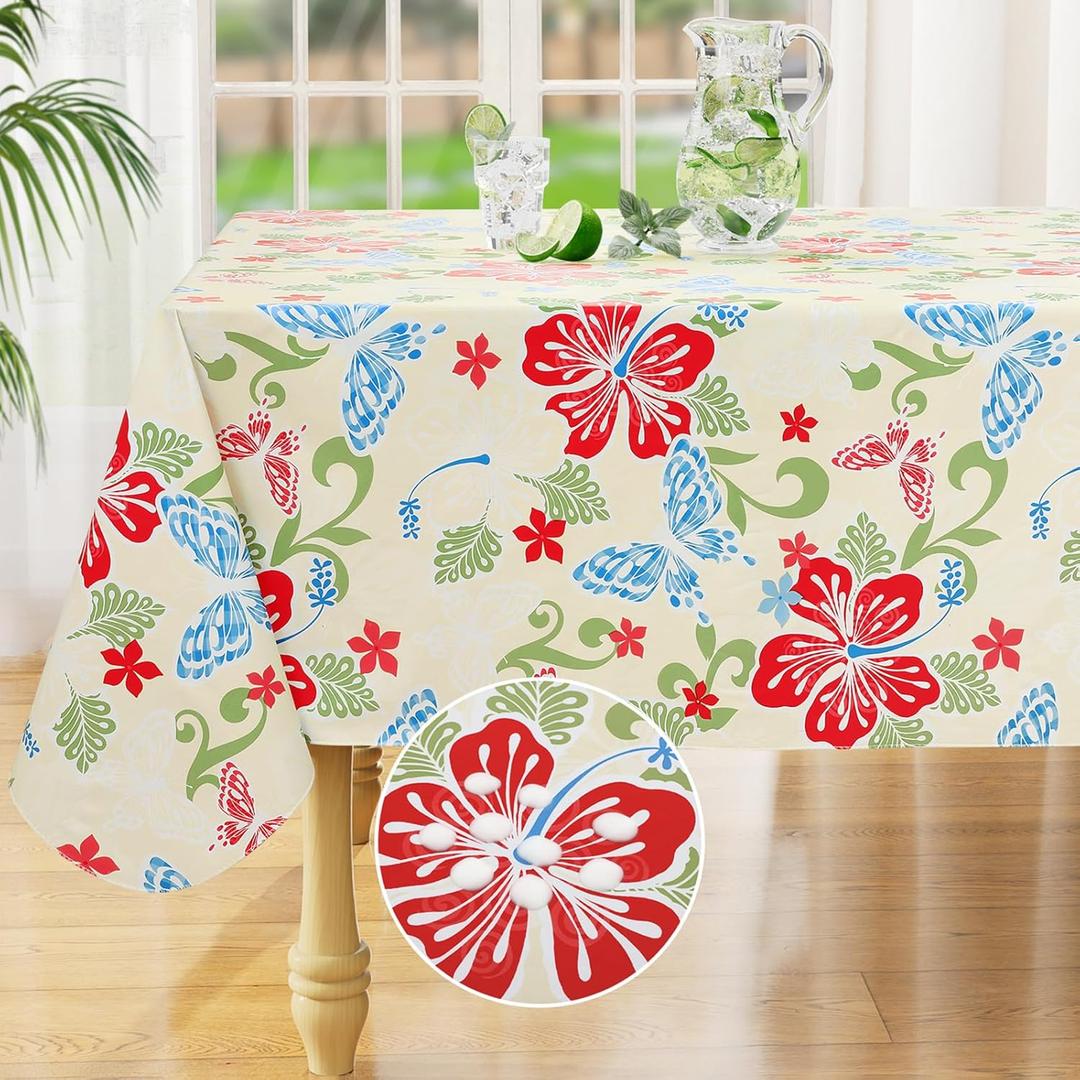misaya Rectangle Waterproof Vinyl Table Cloth, Wipeable Tablecloth with Flannel Backing, Spring Plastic Table Cover for Dinner, Picnic, Indoor and Outdoor (Butterfly, 60" x 84") (Light Yellow)