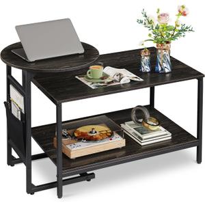 WLIVE Coffee Table, 31.3" and 18.7" Small Coffee Tables for Living Room, Modern Center Table and Side Table Set with Storage Side Pouch for Bedroom, Apartment, Charcoal Black