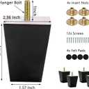 Michanco 3 Inch Black Sofa Legs Set of 4 Square Tapared Wood Furniture Feet for Couch Sofa Ottoman