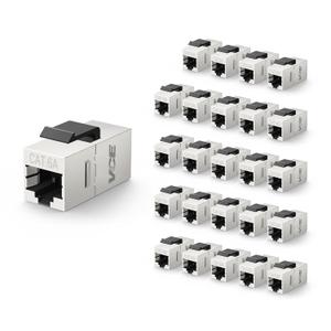 VCE Cat6A Shielded Keystone Coupler, 25 Pack STP Ethernet Coupler, POE Ready, High-Speed 10G, 500 MHz, Female to Female, for Patch Panel and Wall Plate