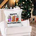 Halloween Thanksgiving Christmas Pillow Covers 18x18, Christmas Coffee Bar Decor, Spooky Skull Pumpkin Coffee Holiday Xmas Decorative Throw Pillow Covers for Bedroom Living Room Home