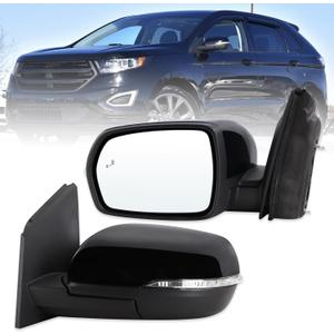 Left Driver Side Mirror Fits 2015 2016 2017 2018 2019 2020 2021 2022 2023 2024 Ford Edge With Manual Folding Heated Turn Signal Puddle Light Blind Spot Black Replace#JT4Z-17683-FB(9Pins)
