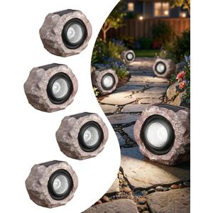 4 Pack Solar Rock Lights Outdoor, Angle Adjustable Solar Lights Outdoor Waterproof, LED Solar Garden Lights, Auto On/Off Landscape Lighting for Yard Pathway Patio Flower Bed - White Glow (Stone Brown)