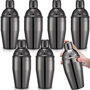 Nitial 6 Pcs Bar Cocktail Shaker Professional Stainless Steel Martini Drink Mixer Built-in Strainer for Bartending No Leaks Shaker for Bar Party Drink Mixer(Black,11.8 oz)