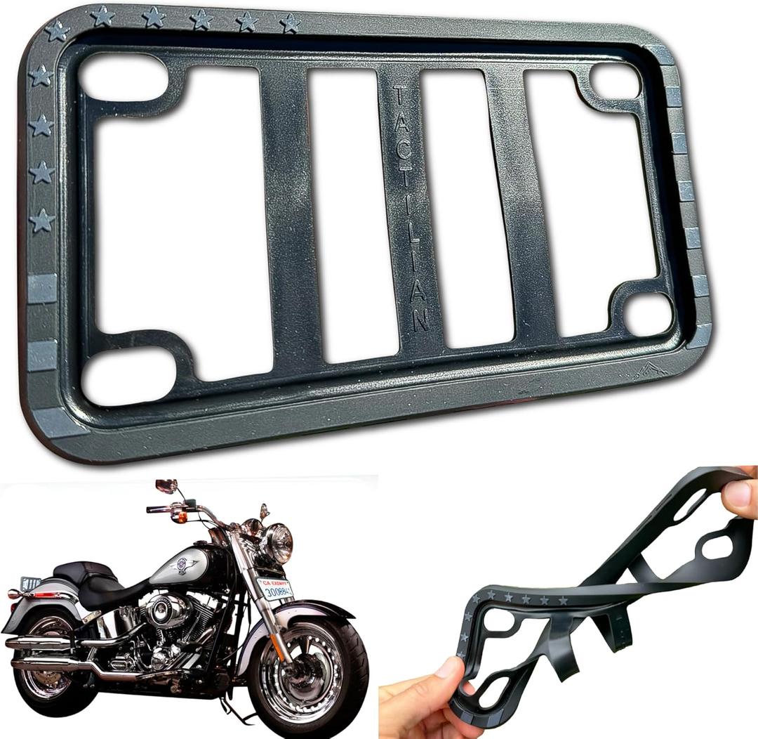 TACTILIAN Motorcycle License Plate Frame American Flag (Black) Anti Rattle Silicone Subdued 3D Stars and Stripes USA Flag Gloss on Matte Cover, Bike, Harley Motorcycle License Plate Holder Cover