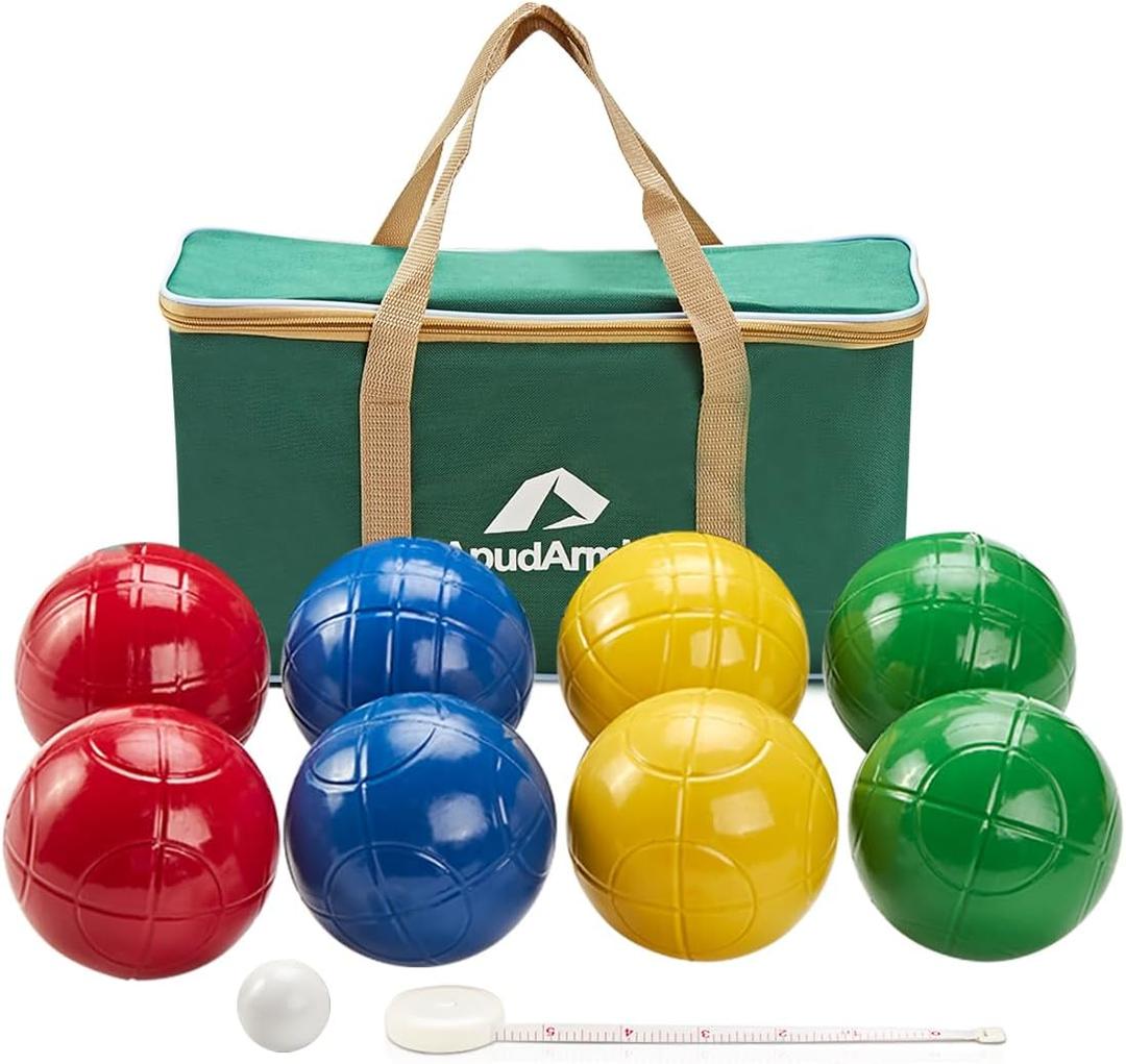 ApudArmis 100mm Bocce Balls Set, Lighter Outdoor Bocce Game for Backyard/Lawn/Beach - Set of 8 Soft PE Balls & 1 Pallino & Nylon Carrying Case & Measuring Tape for Teens Beginners