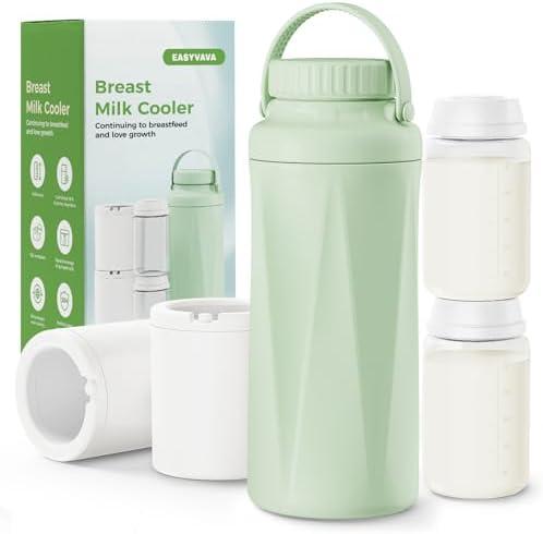 EASYVAVA 22oz Portable Breast Milk Cooler Bottle-Breastmilk Chiller for Outdoor Travel Mom, Keeps Milk Fresh Cooling for 24 Hours,Breastfeeding Essentials with 2pcs Bottle for Breastmilk Storage