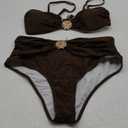 Women's 2 Piece Bikini Set Metal Shell Beaded Ruched Swimsuit High Waisted Bathing Suit (Large, Multicolor)