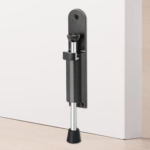 HOMOTEK Kickdown Door Stopper Heavy-Duty Adjustable Spring Loaded Telescopic Foot-Operated Door Holder with Easy Step-On/Off Release Kick Down Stop Wall Protector, 1 Pack, Black