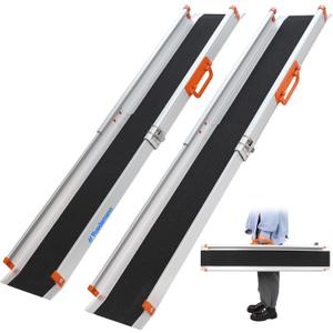 Ruedamann 7FT x 8.3" Adjustable Wheelchair Ramp with Handle, Telescoping Portable Wheelchair Ramp for Home Steps, 600lbs Capacity, Non-Skid Lightweight Scooter Ramp for Van, MPV, Caravan 2Pcs