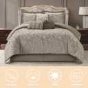 Taupe 7 Piece Comforter Set, King, Elegant Floral Jacquard, Ultra Soft Bed Set for All Seasons, Bed in a Bag, Include Comforter, Bed Skirt, Pillow Shams & Decor Pillows