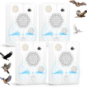 4Pack Upgraded Bat Deterrent Devices & Ultrasonic Bird Repellent Outdoor Rechargeable Woodpecker Deterrent for House Pigeon Repellent to Keep Birds Bats Out of Attic Porch Balconies Indoor