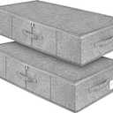 Under Bed Storage, 2 Pack Underbed Storage Container Bags With Lid, Foldable Sturdy Clothes Storage Drawer Organizer W/ 3 Handles, Ultra Thick Fabric Blanket Shoe Storage Box, 30x15x6.7inch, Grey