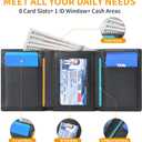 Genuine Leather Trifold Wallet for Men, Rfid Blocking Tri fold Mens Wallets with ID Window (Black)
