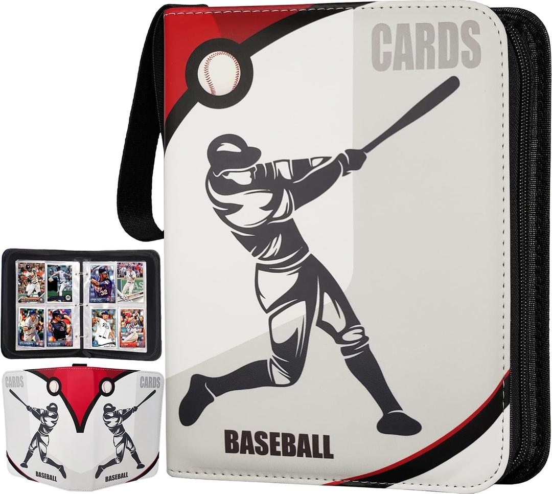 Baseball Card Binder 440 Pockets, 55 Sleeves Small Baseball Binder 3 Ring Zipper Trading Cards Holder 4 Pocket, Mini Sport Collection Book Storage Organizer, Album Folder Case Photocard Protector Gift