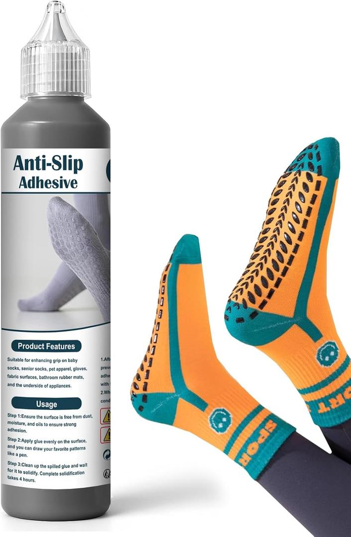 Anti Slip Sock Glue for Adults, Seniors & Pets - 3.38 fl oz Washable Non-Slip Adhesive, Latex-Free Water-Based Multi-Color Paint for Socks, Pet Socks, Mats, Hangers with Precision Tip Black