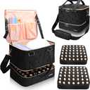 Nail Polish Organizer Holds 80 Bottles (15ml/0.5 fl.oz)& Nail Lamp, PU Leather Nail Organizers and Storage Bag with Shoulder Strap, Portable Nail Supplies Kit Organizer Carrying Case (Black)