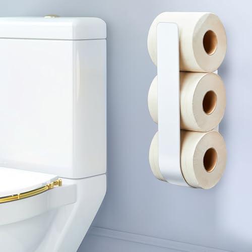 Oukimly Toilet Paper Storage Wall Mount, Over The Tank Extra Toilet Paper Holder for 3 Rolls Tissue, Metal Tissue Roll Storage Stand for Bathroom, RV Adhesive Loo Roll Holder (White)