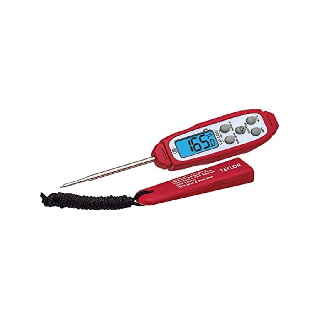 Taylor Digital Waterproof Thermometer with Bright Blue Backlight for Kitchen, Meat, Food, Grill, BBQ Cooking, Red, Standard,(806GW)