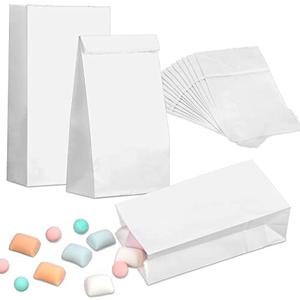20 Pcs Small Bags, Kraft Lunch Bags 6.7 x 3.54 x 2.36 for Christmas Wedding Favor Grocery Candy Cookie Sandwich Popcorn Bread Snack(White)