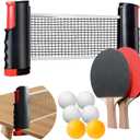 Portable Ping Pong Set with Ping Pong Paddles, Table Tennis Paddles, Retractable Ping Pong Net for Any Table, 2 Rackets, 6 Balls & Bag for Indoor/Outdoor Sports and Outdoors (Black)