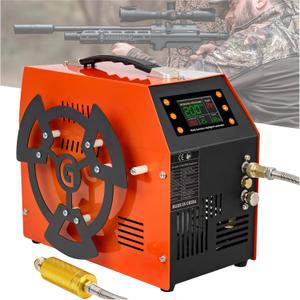 PCP Air Compressor, LCD Display, 4500Psi/30Mpa, 350W, 12V DC or 110V/220V AC Power, Auto Stop, Water/Oil-Free, Built-in 600W Adapter & 2*Enhanced Cooling Fan for Paintball, Scuba, Air RifleCS6-Pro