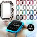 Sieral 24 Pcs Smart Watch Screen Protector Watch Bumper Case Hard Pc Case with Tempered Glass Screen Protective Cover Compatible with Iwatch for Men Women, Assorted Colors(42mm)
