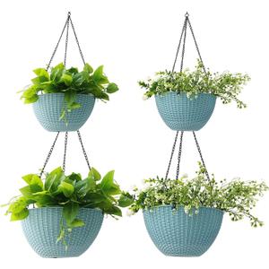 Hanging Planters for Indoor Plants 8/10 Inch, 4 Packs Plant Hanger Outdoor with Drainage Holes, Hanging Basket Flower Pot Perfect for Home, Office and Garden (Sky Blue) (Sky Blue-4p)