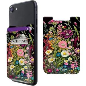 Rossy Cell Phone Wallet Adhesive Card Holder Stick on Wallet Pocket Lycra Credit Card ID Case With Wildflowers Stylish Pattern for Back of Phone for All Smartphones