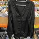 ZAFUL Womens Button Down Shirts 3/ 4 Long Sleeve Dressy Casual Tops Satin Silk Business Blouses Black, 2XL